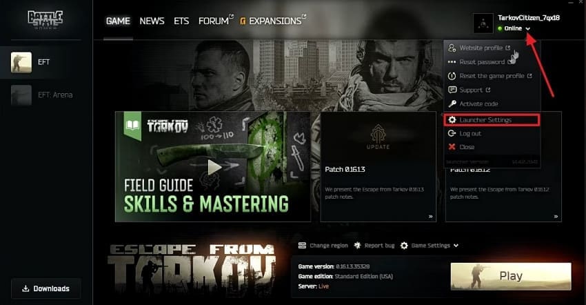 select launcher settings battle state games