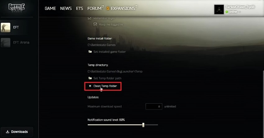 clean temp folder eft
