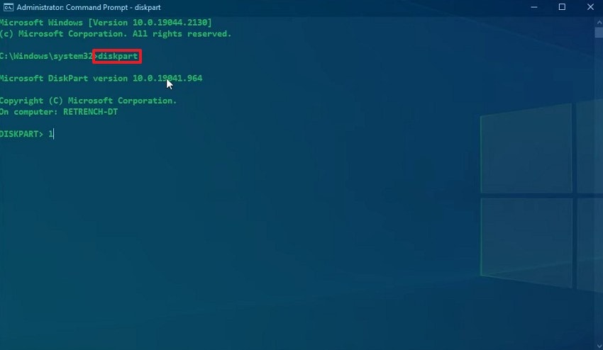 enter diskpart command cmd