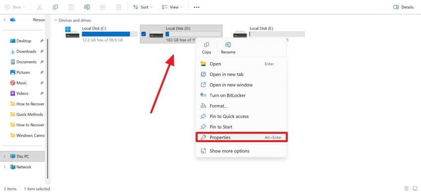 enter drive properties