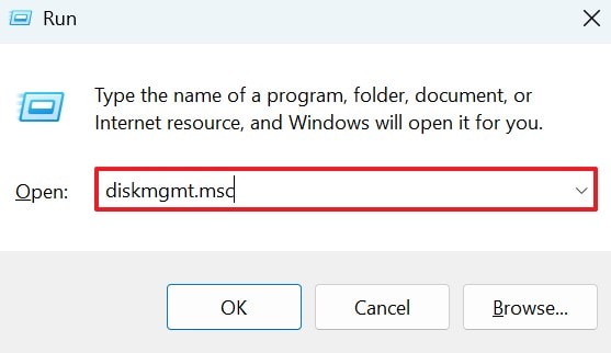 give command to open disk management