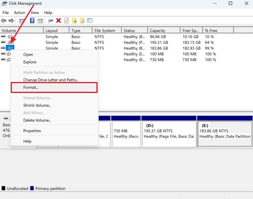 select drive to format