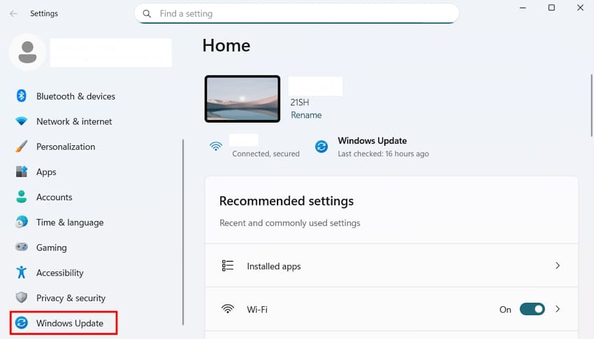 choose windows update option