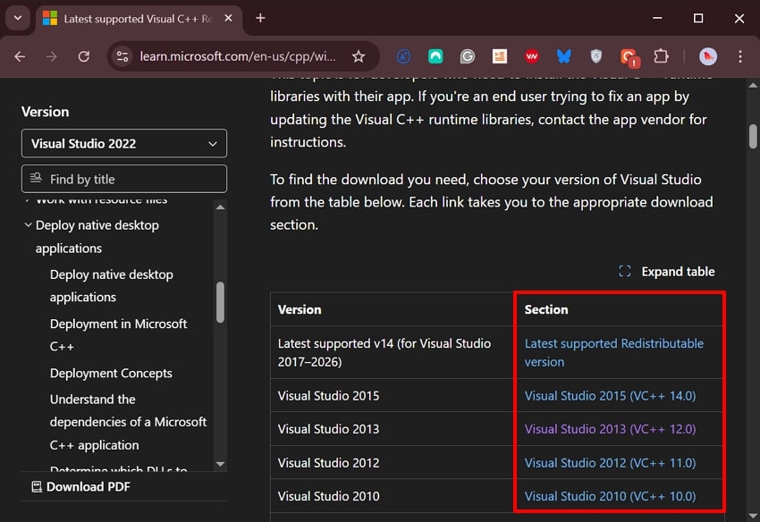 download latest visual c++ versions