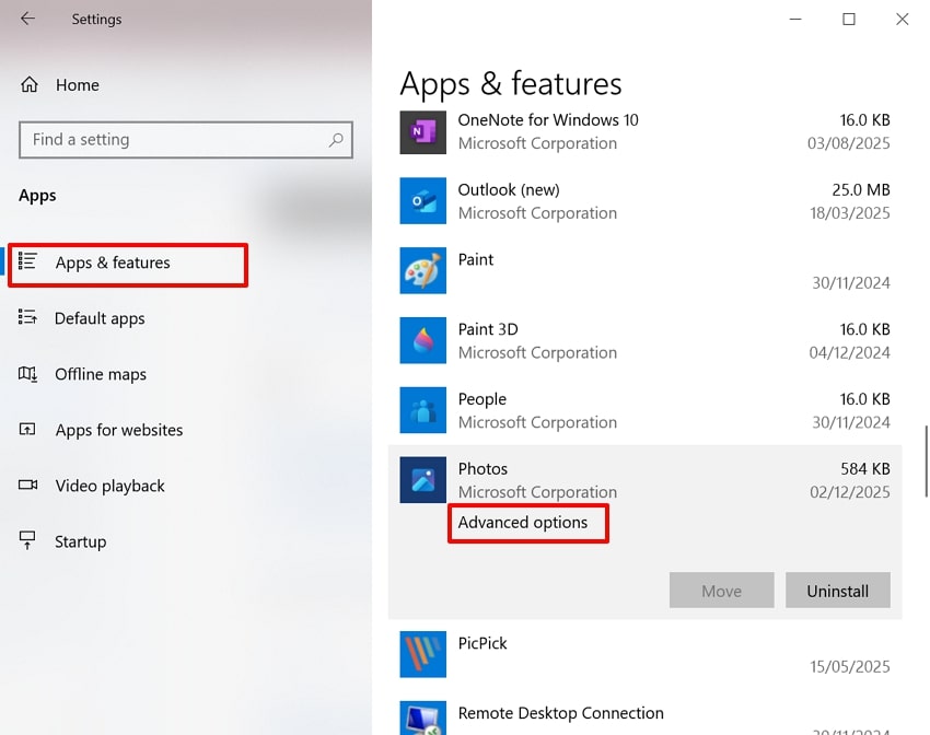 click advanced settings option