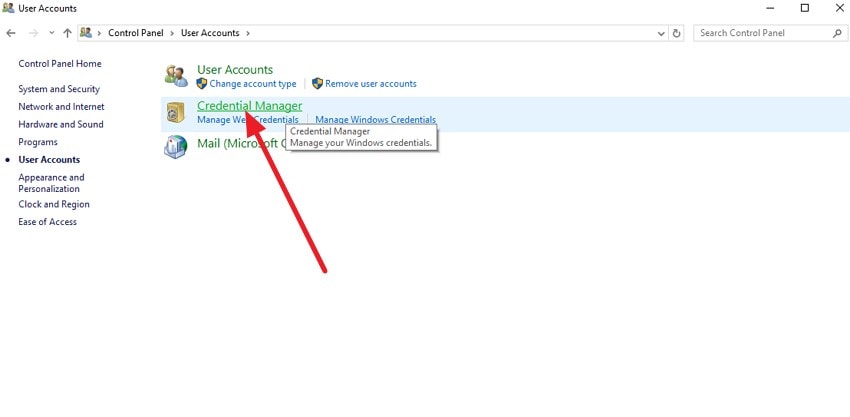 pick credential manger option