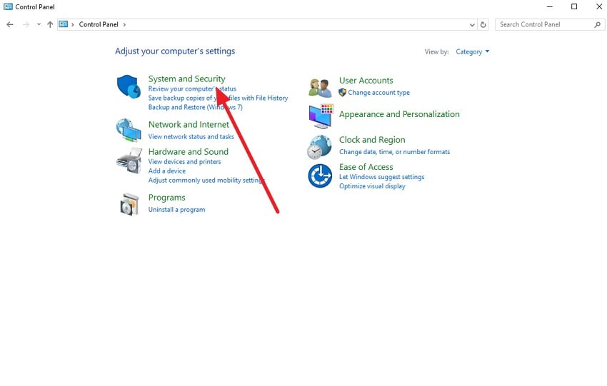choose system and security option