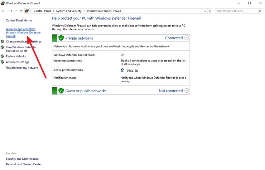 navigate to firewall options