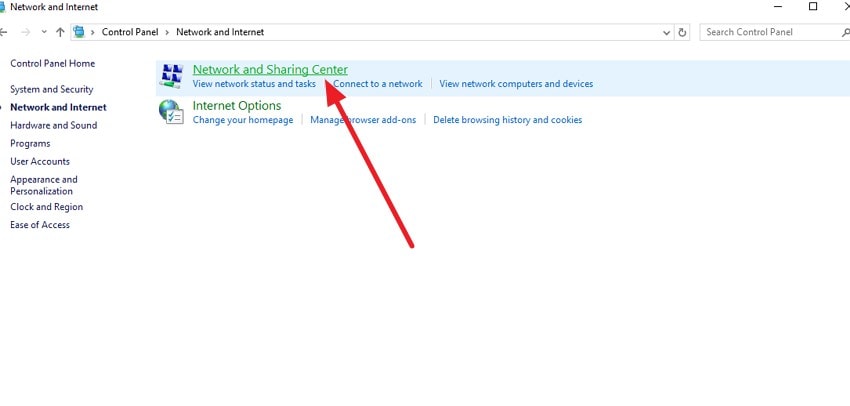 open network and sharing center