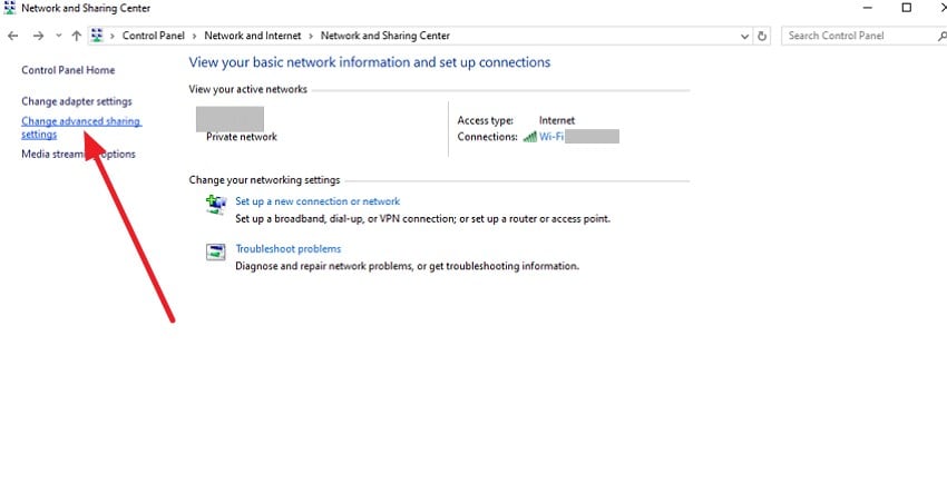 change advanced sharing settings