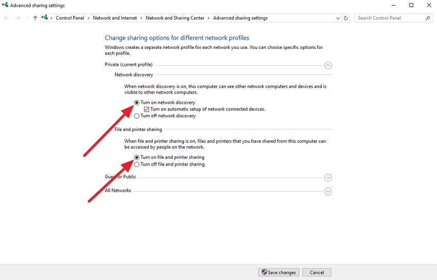 turn on desired options