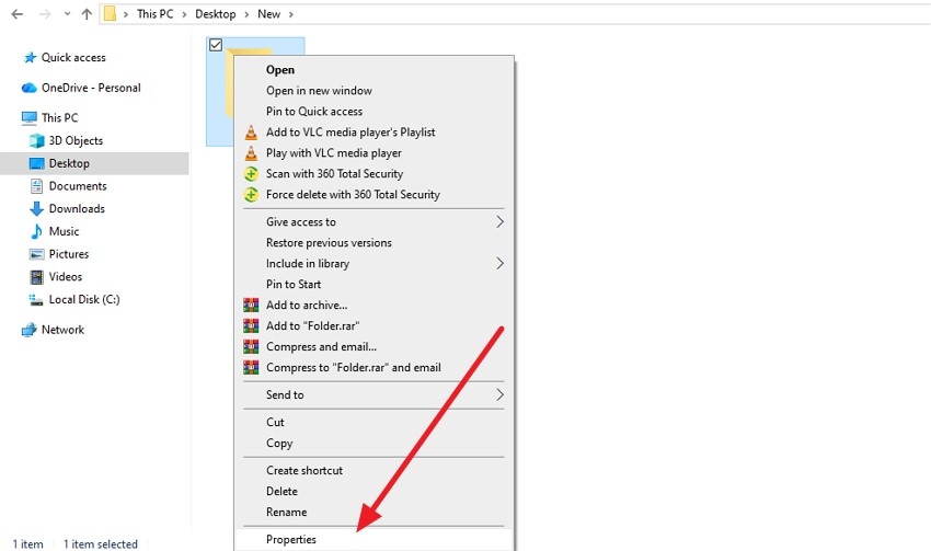 select folder choose properties