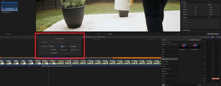 specify speed percentage for frame