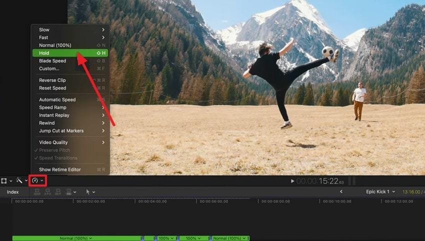 hold frame from retime menu