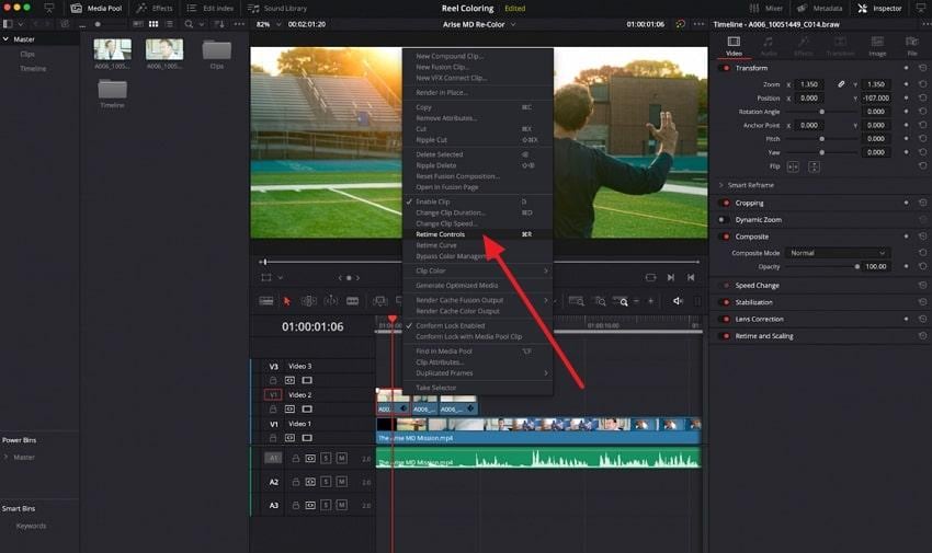 choose retime control option