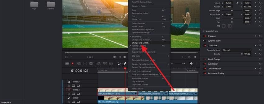 select change clip speed option
