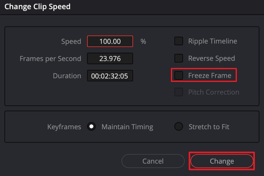choose freeze frame option