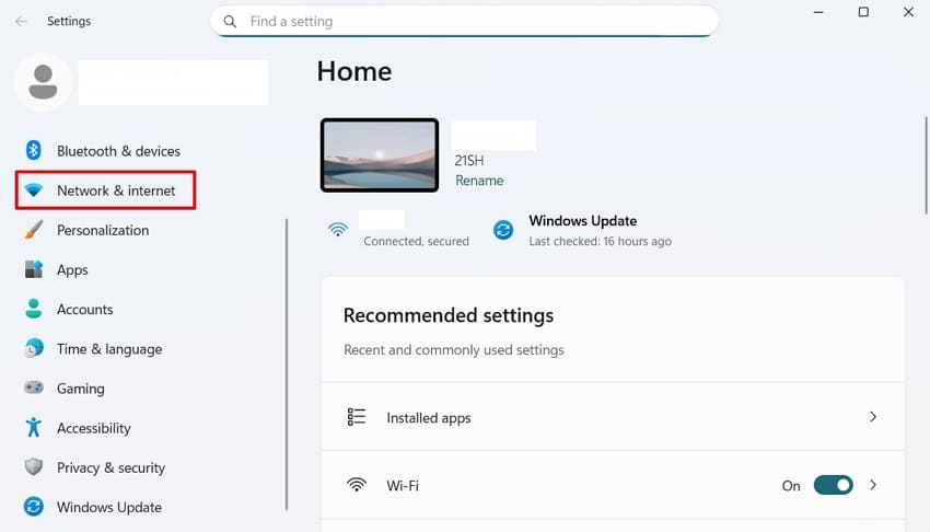 access network and internet settings