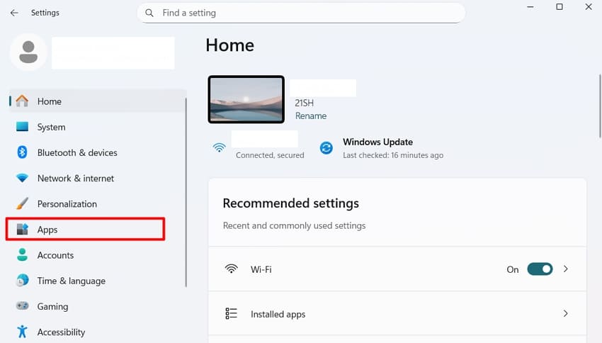 access pc apps settings