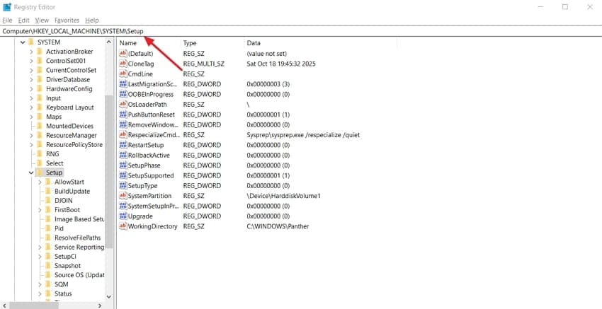 access registry editor