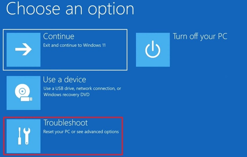 select troubleshoot in wre interface