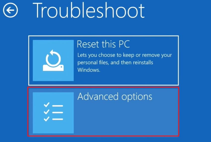 select advanced options tab