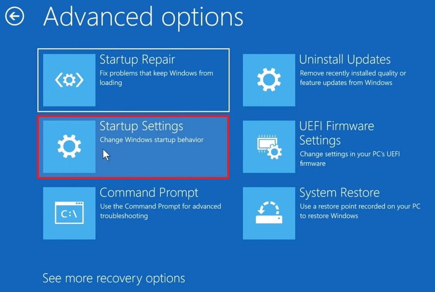 select startup settings in advanced options