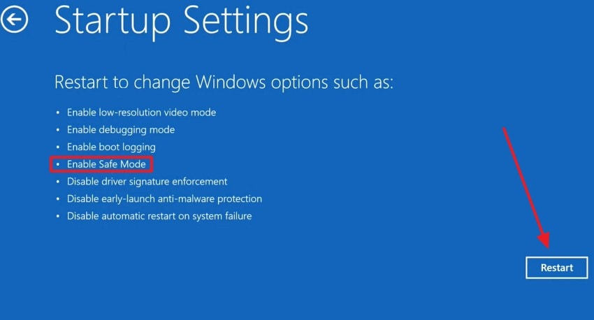 click restart option to continue