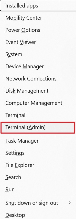 select terminal admin option