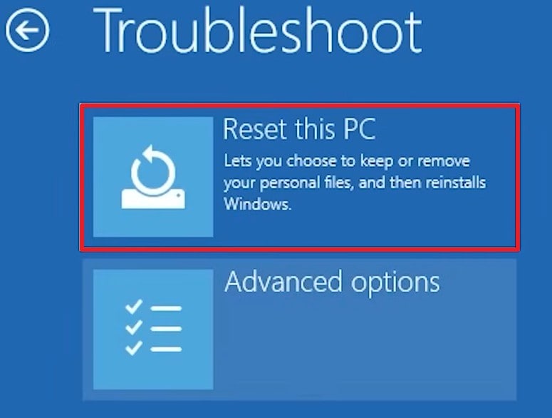 select reset this pc option