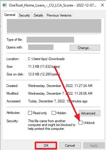 tick unblock press ok