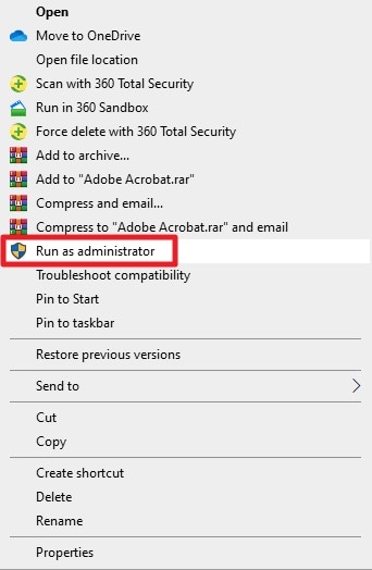 run app as administrator