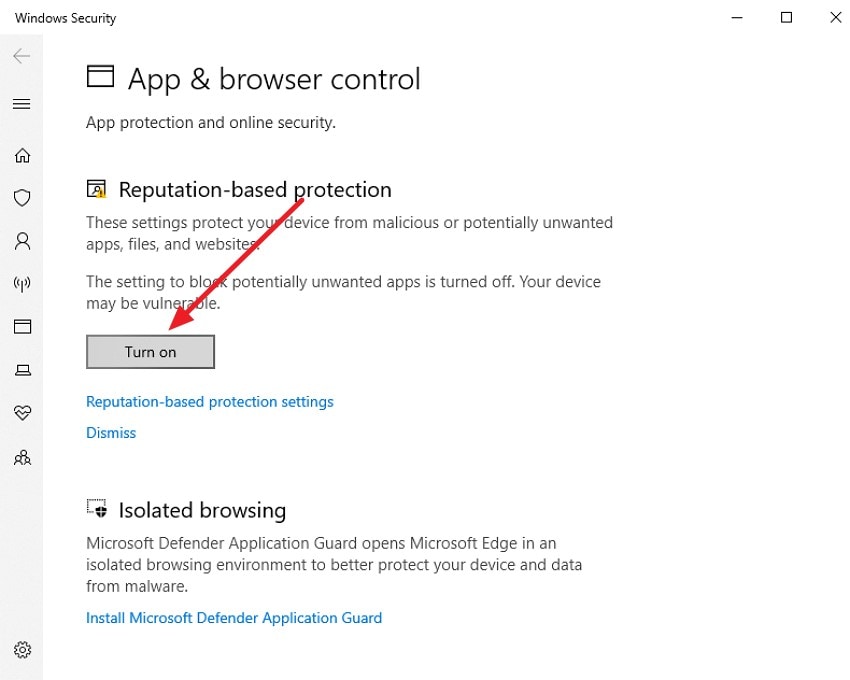 turn off reputation based protection