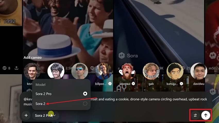 choose model add prompt sora video