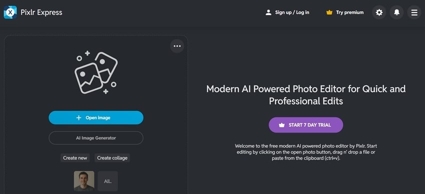 pixlr express editing interface