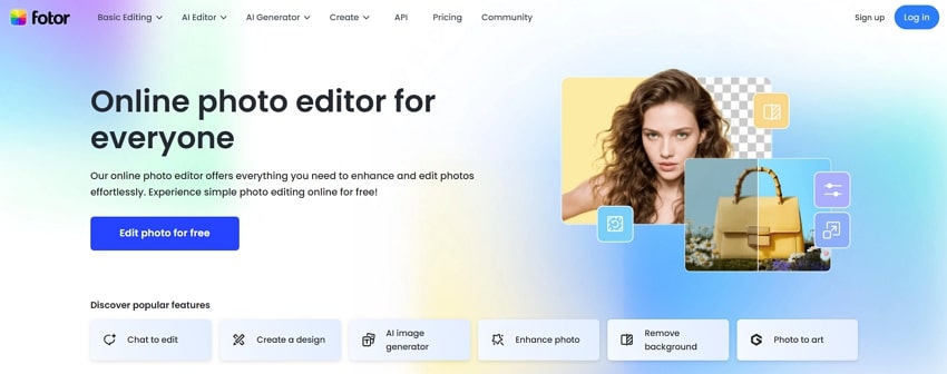 fotor online photo editing page