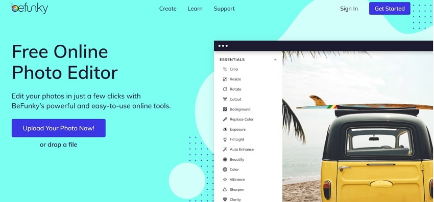 befunky online photo editing interface