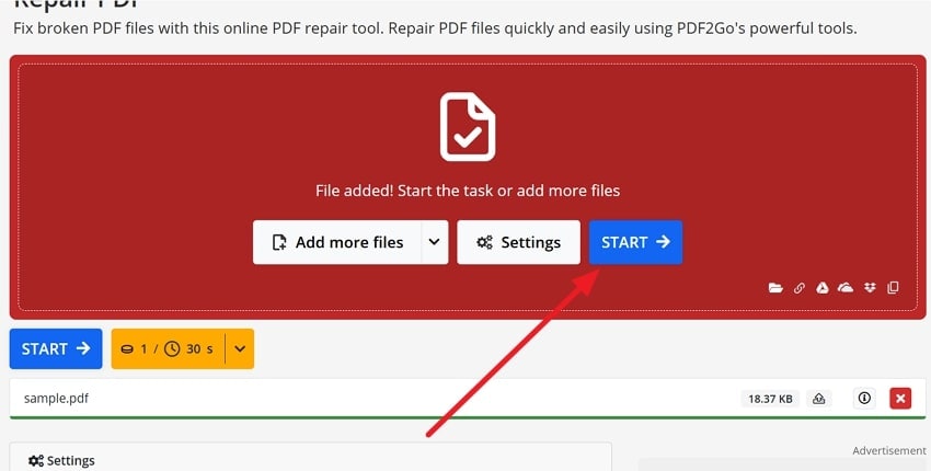 add pdf on pdf2go