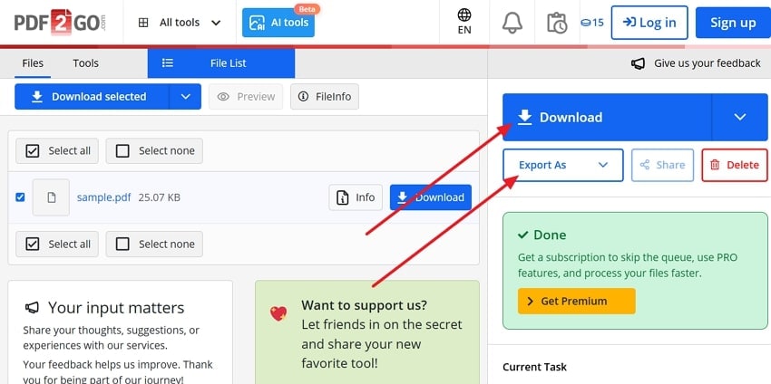 download repaired pdf and export