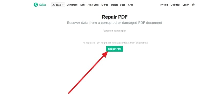insert corrupted pdf on repair pdf