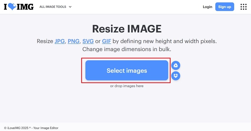 upload image to resize iloveimg