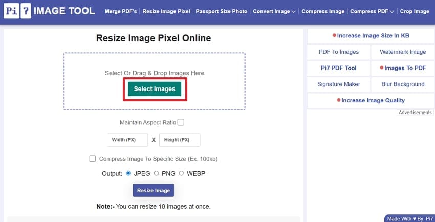 select and upload image pi7 tool