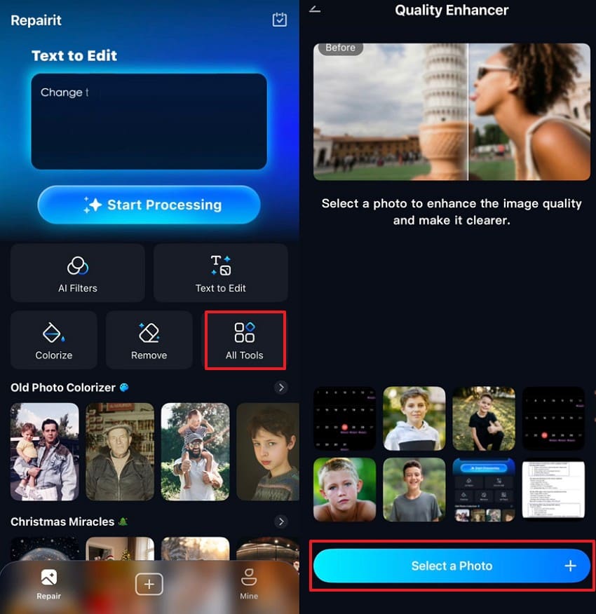 upload a photo to repairit