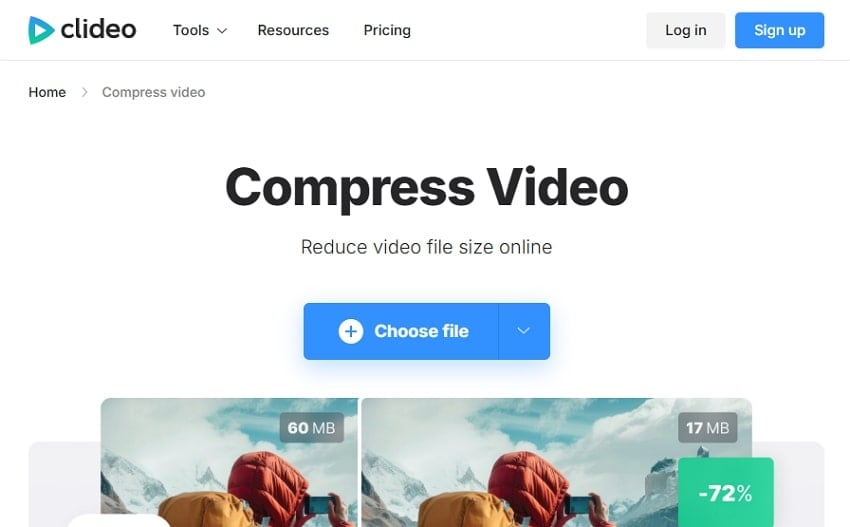 clideo compress video tool