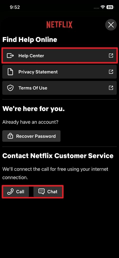 press chat or call buttons