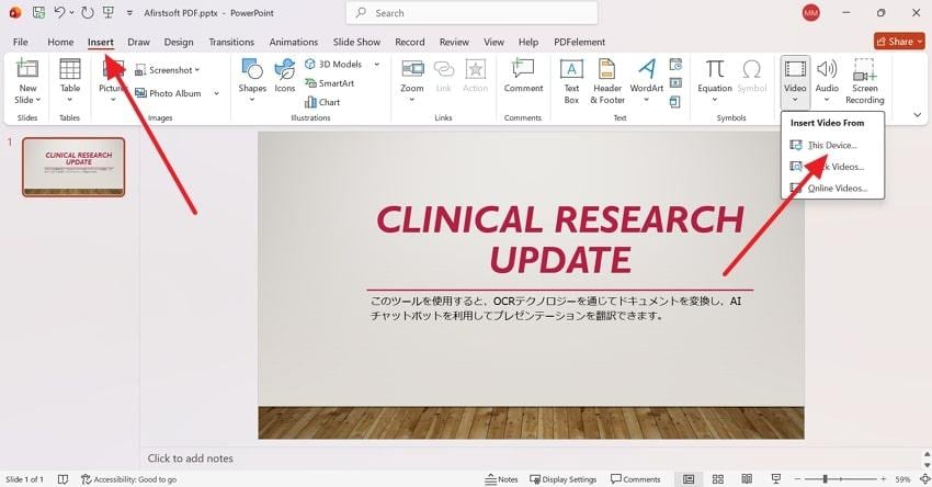 open and insert video again