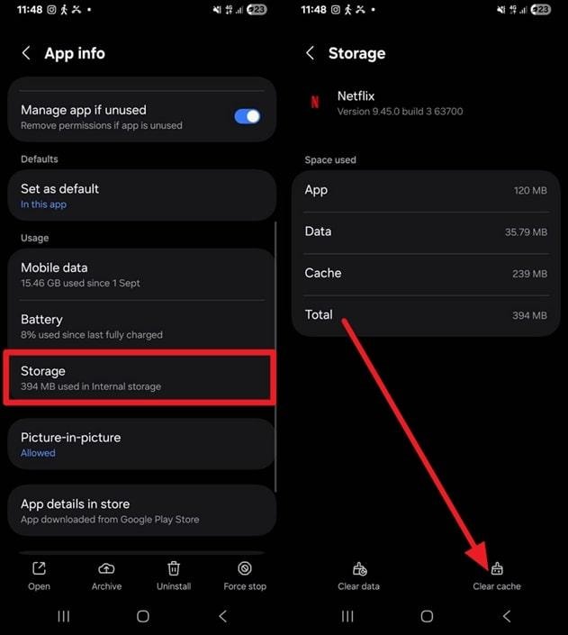 clear cache for netflix android