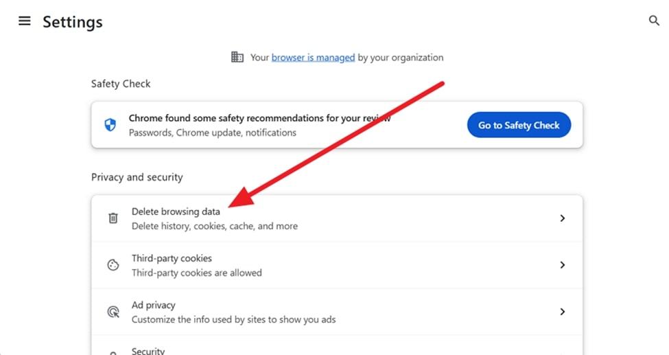 choose delete browsing data option