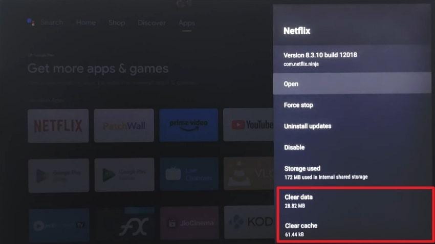 clear cache or data on tv