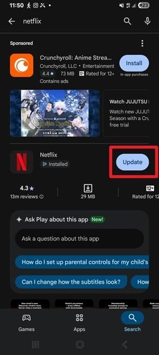update netflix app on android